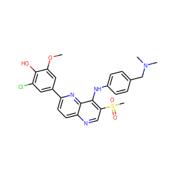 COc1cc(-c2ccc3ncc(S(C)(=O)=O)c(Nc4ccc(CN(C)C)cc4)c3n2)cc(Cl)c1O ZINC000473213501