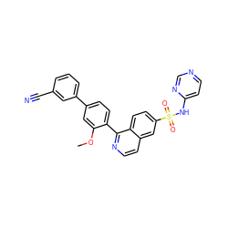COc1cc(-c2cccc(C#N)c2)ccc1-c1nccc2cc(S(=O)(=O)Nc3ccncn3)ccc12 ZINC000215502864