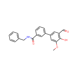 COc1cc(-c2cccc(C(=O)NCc3ccccc3)c2)cc(C=O)c1O ZINC000043202386