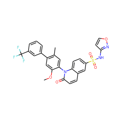 COc1cc(-c2cccc(C(F)(F)F)c2)c(C)cc1-n1c(=O)ccc2cc(S(=O)(=O)Nc3ccon3)ccc21 ZINC001772655865
