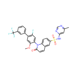 COc1cc(-c2cccc(C(F)(F)F)c2)c(F)cc1-n1c(=O)ccc2cc(S(=O)(=O)Nc3cc(C)ncn3)ccc21 ZINC000221926056