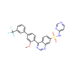 COc1cc(-c2cccc(C(F)(F)F)c2)ccc1-c1ncnc2cc(S(=O)(=O)Nc3ccncn3)ccc12 ZINC000215524164
