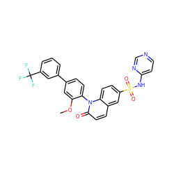 COc1cc(-c2cccc(C(F)(F)F)c2)ccc1-n1c(=O)ccc2cc(S(=O)(=O)Nc3ccncn3)ccc21 ZINC000221959024