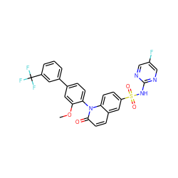 COc1cc(-c2cccc(C(F)(F)F)c2)ccc1-n1c(=O)ccc2cc(S(=O)(=O)Nc3ncc(F)cn3)ccc21 ZINC001772635173