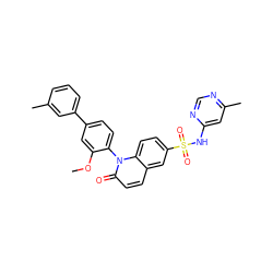 COc1cc(-c2cccc(C)c2)ccc1-n1c(=O)ccc2cc(S(=O)(=O)Nc3cc(C)ncn3)ccc21 ZINC001772583234