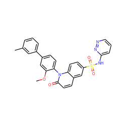 COc1cc(-c2cccc(C)c2)ccc1-n1c(=O)ccc2cc(S(=O)(=O)Nc3cccnn3)ccc21 ZINC001772651478