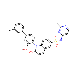 COc1cc(-c2cccc(C)c2)ccc1-n1c(=O)ccc2cc(S(=O)(=O)Nc3ccnc(C)n3)ccc21 ZINC001772631541
