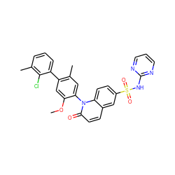 COc1cc(-c2cccc(C)c2Cl)c(C)cc1-n1c(=O)ccc2cc(S(=O)(=O)Nc3ncccn3)ccc21 ZINC001772581649