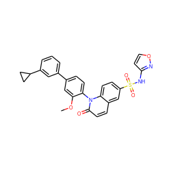 COc1cc(-c2cccc(C3CC3)c2)ccc1-n1c(=O)ccc2cc(S(=O)(=O)Nc3ccon3)ccc21 ZINC001772619524
