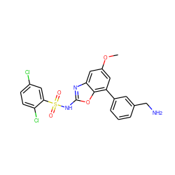 COc1cc(-c2cccc(CN)c2)c2oc(NS(=O)(=O)c3cc(Cl)ccc3Cl)nc2c1 ZINC000028572195