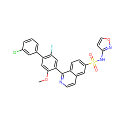 COc1cc(-c2cccc(Cl)c2)c(F)cc1-c1nccc2cc(S(=O)(=O)Nc3ccon3)ccc12 ZINC001772604066