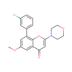 COc1cc(-c2cccc(Cl)c2)c2oc(N3CCOCC3)cc(=O)c2c1 ZINC000026716669