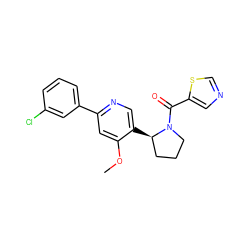 COc1cc(-c2cccc(Cl)c2)ncc1[C@@H]1CCCN1C(=O)c1cncs1 ZINC000072176931