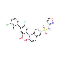 COc1cc(-c2cccc(Cl)c2C)c(F)cc1-n1c(=O)ccc2cc(S(=O)(=O)Nc3ccon3)ccc21 ZINC001772621187
