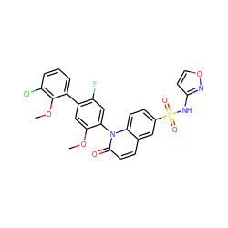 COc1cc(-c2cccc(Cl)c2OC)c(F)cc1-n1c(=O)ccc2cc(S(=O)(=O)Nc3ccon3)ccc21 ZINC001772618170