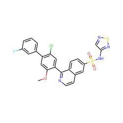 COc1cc(-c2cccc(F)c2)c(Cl)cc1-c1nccc2cc(S(=O)(=O)Nc3cnsn3)ccc12 ZINC000215511672