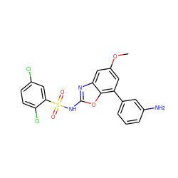 COc1cc(-c2cccc(N)c2)c2oc(NS(=O)(=O)c3cc(Cl)ccc3Cl)nc2c1 ZINC000036241907