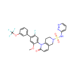 COc1cc(-c2cccc(OC(F)(F)F)c2)c(F)cc1-n1c2c(ccc1=O)CN(S(=O)(=O)Nc1cccnn1)CC2 ZINC001772610236