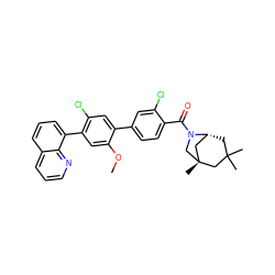 COc1cc(-c2cccc3cccnc23)c(Cl)cc1-c1ccc(C(=O)N2C[C@]3(C)C[C@H]2CC(C)(C)C3)c(Cl)c1 ZINC000049780404