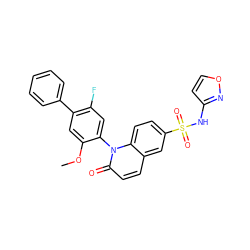 COc1cc(-c2ccccc2)c(F)cc1-n1c(=O)ccc2cc(S(=O)(=O)Nc3ccon3)ccc21 ZINC001772597197