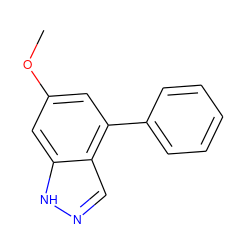 COc1cc(-c2ccccc2)c2cn[nH]c2c1 ZINC000653845493