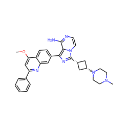 COc1cc(-c2ccccc2)nc2cc(-c3nc([C@H]4C[C@@H](N5CCN(C)CC5)C4)n4ccnc(N)c34)ccc12 ZINC000261165755