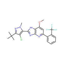 COc1cc(-c2ccccc2C(F)(F)F)nc2nc(-c3c(Cl)c(C(C)(C)C)nn3C)[nH]c12 ZINC000141217321