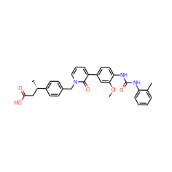 COc1cc(-c2cccn(Cc3ccc([C@@H](C)CC(=O)O)cc3)c2=O)ccc1NC(=O)Nc1ccccc1C ZINC000014963302