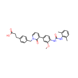 COc1cc(-c2cccn(Cc3ccc(CCC(=O)O)cc3)c2=O)ccc1NC(=O)Nc1c(C)cccc1C ZINC000014963298