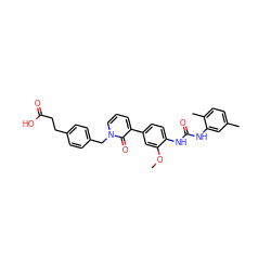 COc1cc(-c2cccn(Cc3ccc(CCC(=O)O)cc3)c2=O)ccc1NC(=O)Nc1cc(C)ccc1C ZINC000014963294