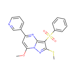 COc1cc(-c2cccnc2)nc2c(S(=O)(=O)c3ccccc3)c(SC)nn12 ZINC000118591791