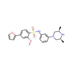 COc1cc(-c2ccco2)ccc1S(=O)(=O)Nc1cccc(N2C[C@H](C)N[C@H](C)C2)c1 ZINC000035998146