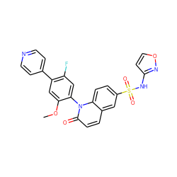 COc1cc(-c2ccncc2)c(F)cc1-n1c(=O)ccc2cc(S(=O)(=O)Nc3ccon3)ccc21 ZINC001772619221