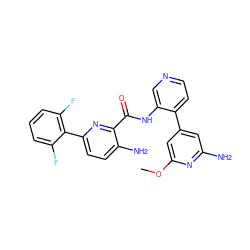 COc1cc(-c2ccncc2NC(=O)c2nc(-c3c(F)cccc3F)ccc2N)cc(N)n1 ZINC000203704179