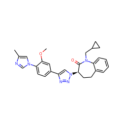 COc1cc(-c2cn([C@@H]3CCc4ccccc4N(CC4CC4)C3=O)nn2)ccc1-n1cnc(C)c1 ZINC000146495943