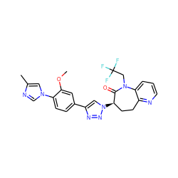 COc1cc(-c2cn([C@@H]3CCc4ncccc4N(CC(F)(F)F)C3=O)nn2)ccc1-n1cnc(C)c1 ZINC000147242893