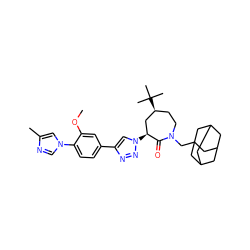 COc1cc(-c2cn([C@H]3C[C@@H](C(C)(C)C)CCN(CC45CC6CC(CC(C6)C4)C5)C3=O)nn2)ccc1-n1cnc(C)c1 ZINC000084619459