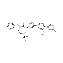 COc1cc(-c2cn([C@H]3C[C@@H](C(C)(C)C)CCN(Cc4ccccc4)C3=O)nn2)ccc1-n1cnc(C)c1 ZINC000084586831