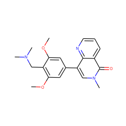 COc1cc(-c2cn(C)c(=O)c3cccnc23)cc(OC)c1CN(C)C ZINC000653897526