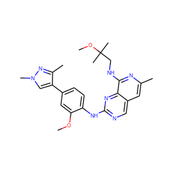 COc1cc(-c2cn(C)nc2C)ccc1Nc1ncc2cc(C)nc(NCC(C)(C)OC)c2n1 ZINC000207623566