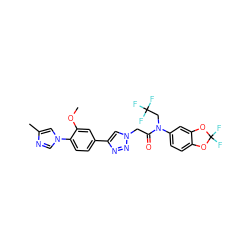 COc1cc(-c2cn(CC(=O)N(CC(F)(F)F)c3ccc4c(c3)OC(F)(F)O4)nn2)ccc1-n1cnc(C)c1 ZINC000084596715