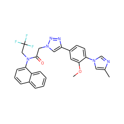 COc1cc(-c2cn(CC(=O)N(CC(F)(F)F)c3cccc4ccccc34)nn2)ccc1-n1cnc(C)c1 ZINC000084596717