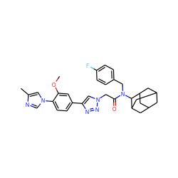 COc1cc(-c2cn(CC(=O)N(Cc3ccc(F)cc3)C3C4CC5CC(C4)CC3C5)nn2)ccc1-n1cnc(C)c1 ZINC000084634933