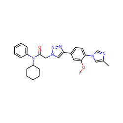 COc1cc(-c2cn(CC(=O)N(c3ccccc3)C3CCCCC3)nn2)ccc1-n1cnc(C)c1 ZINC000084596845