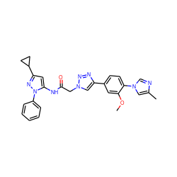 COc1cc(-c2cn(CC(=O)Nc3cc(C4CC4)nn3-c3ccccc3)nn2)ccc1-n1cnc(C)c1 ZINC000098208377