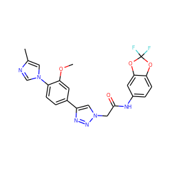 COc1cc(-c2cn(CC(=O)Nc3ccc4c(c3)OC(F)(F)O4)nn2)ccc1-n1cnc(C)c1 ZINC000084634928