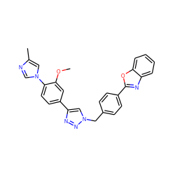 COc1cc(-c2cn(Cc3ccc(-c4nc5ccccc5o4)cc3)nn2)ccc1-n1cnc(C)c1 ZINC000043201901