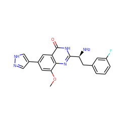 COc1cc(-c2cn[nH]c2)cc2c(=O)[nH]c([C@@H](N)Cc3cccc(F)c3)nc12 ZINC000095588182