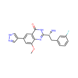 COc1cc(-c2cn[nH]c2)cc2c(=O)[nH]c([C@H](N)Cc3cccc(F)c3)nc12 ZINC000095591273