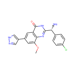 COc1cc(-c2cn[nH]c2)cc2c(=O)[nH]c([C@H](N)c3ccc(Cl)cc3)nc12 ZINC000095587832